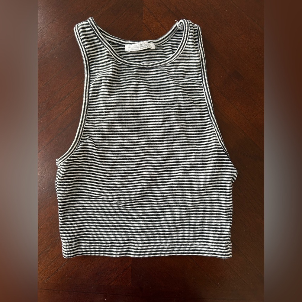 Zara Black and White Striped Ribbed Tank Top